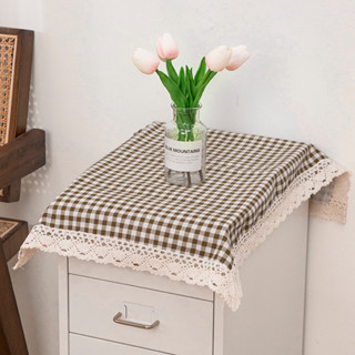 ผ้าปูโต๊ะลายสก๊อตที่เรียบง่ายสก์ท็อปผ้ากันฝุ่นดอกไม้สดลูกไม้…