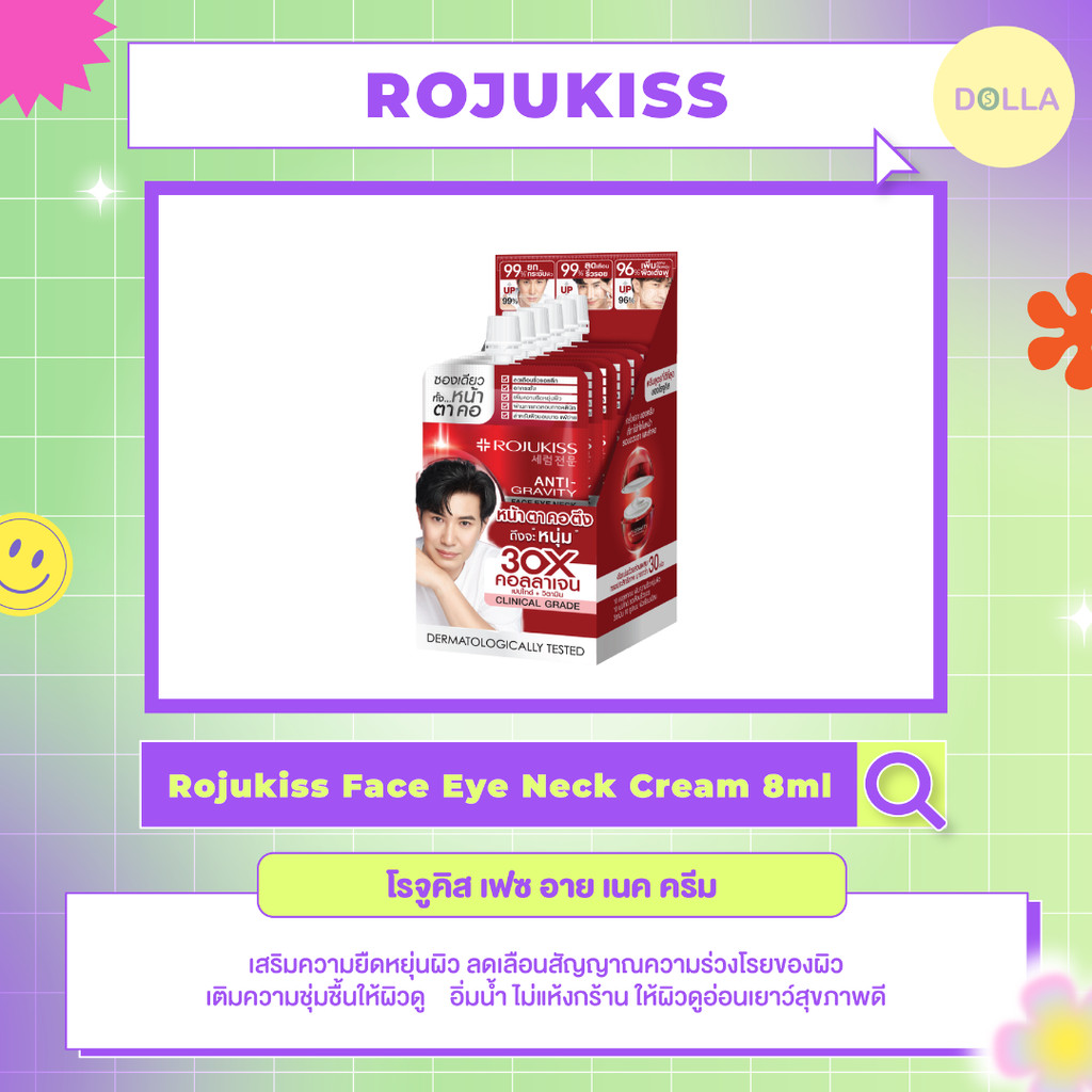 [กล่อง x6] Rojukiss Face Eye Neck Cream 8ml โรจูคิส เฟซ อาย เนค ครีม 8ml
