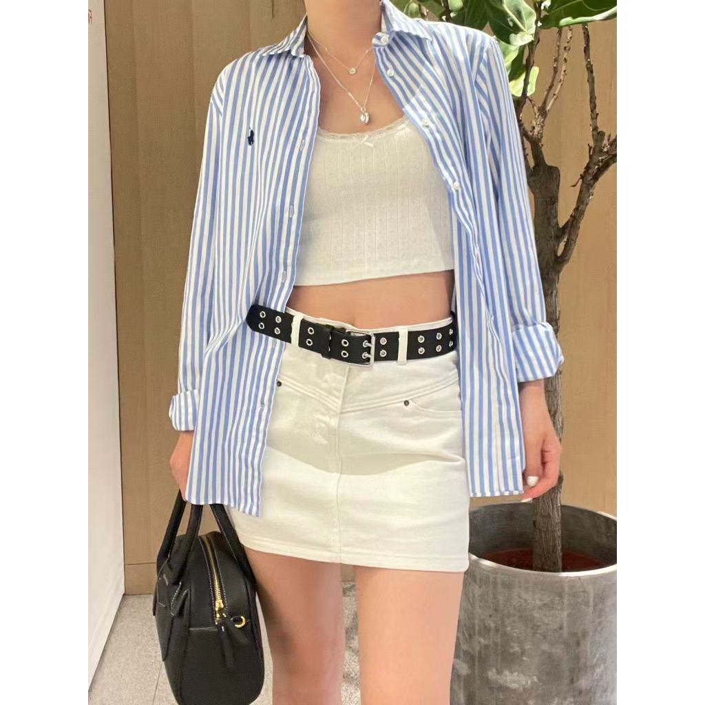 UG7J RL* Classic pony logo colorful poplin old money style striped casual versatile shirt