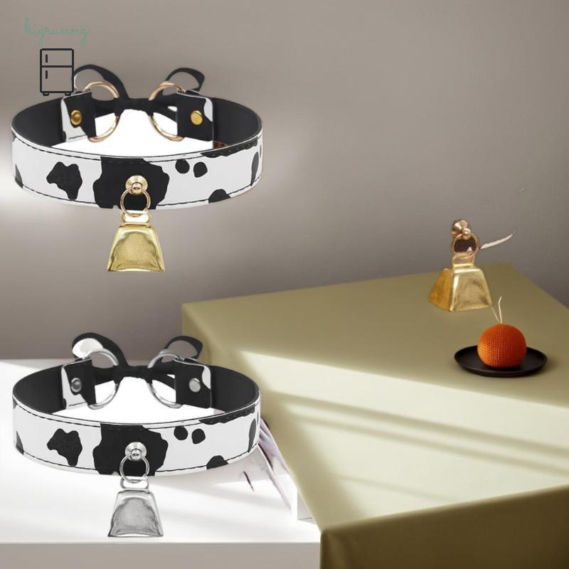 [BRN] จี้คอนีลาคชอกเกอร์พิมพ์ลายระฆังจากหนังวัว สำหรับผู้หญิง สไตล์ปังก์โกธิก พร้อมโบว์สีชมพู ใช้ได้