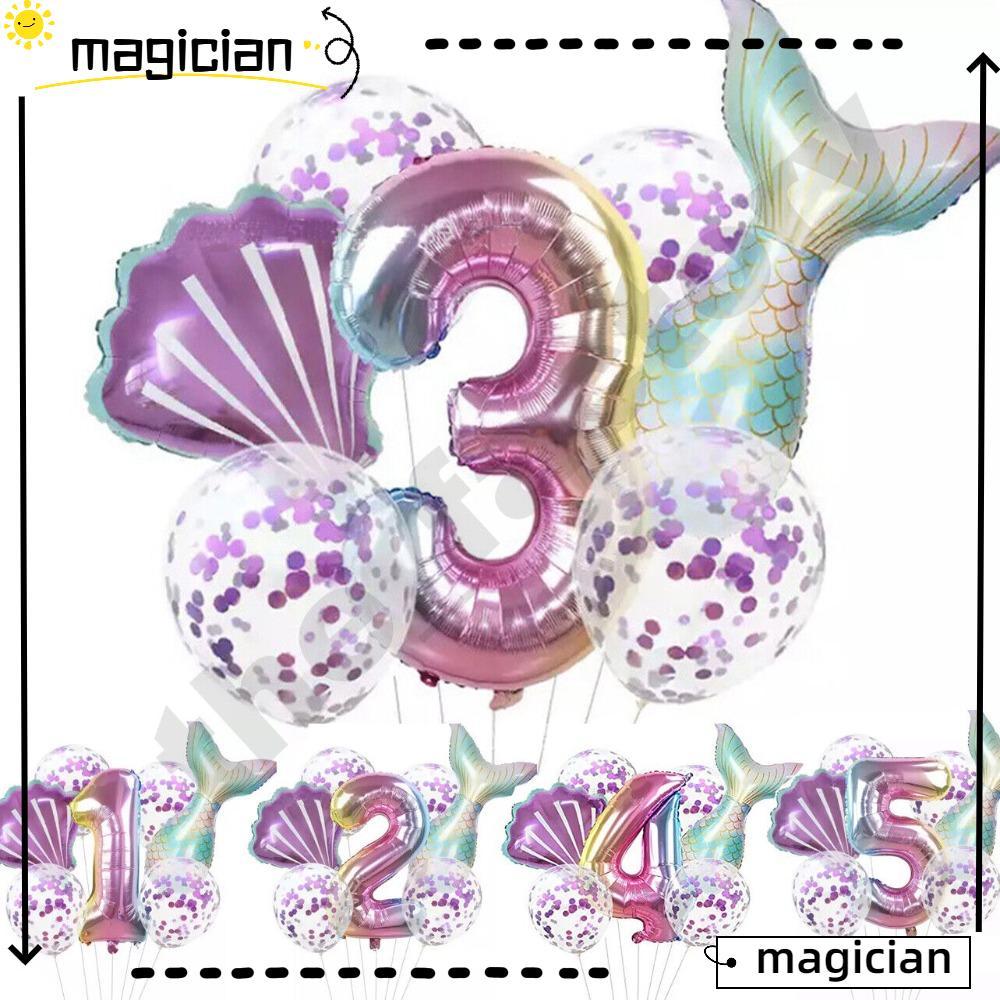 มหัศจรรย์ 7ชิ้นลูกโป่งปาร์ตี้เงือกน้อย,32นิ้วจํานวนเด็กตกแต่งงานเลี้ยงวันเกิดชุดลูกโป่งนางเงือก,ลูกโ
