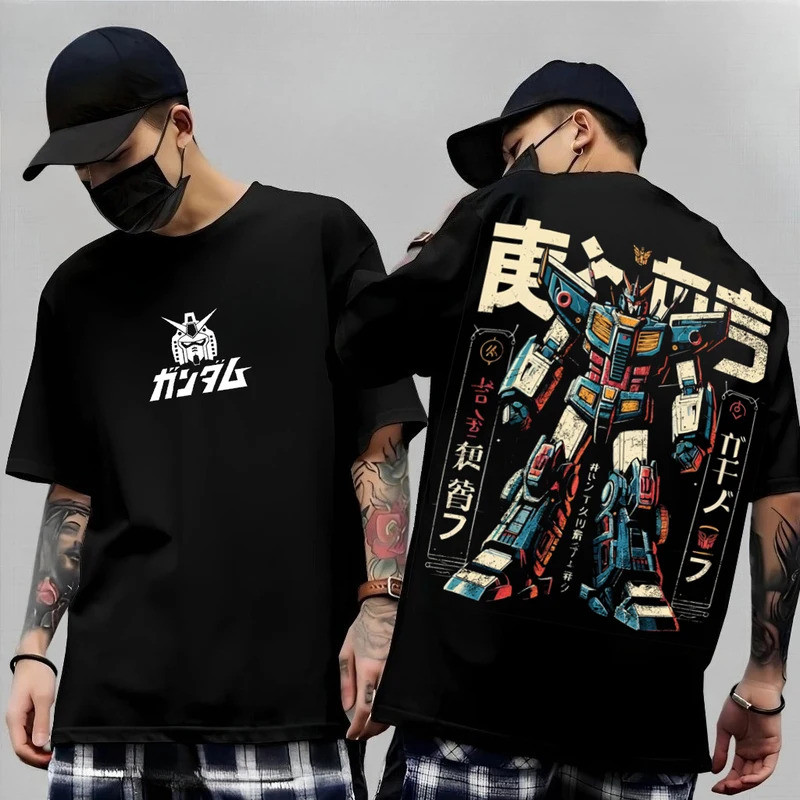 อนิเมะญี่ปุ่น Mobile Suit RX-78-2 Gundam เสื้อยืดแขนสั้นผ้าฝ้ายพิมพ์สำหรับผู้ชายและผู้หญิง Harajuku 