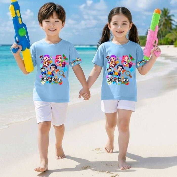 PINKเสื้อยืดแขนสั้นลายSongKran sodapop เด็กหญิงเด็กชายใส่ได้ ผ้าฝ้ายผสม