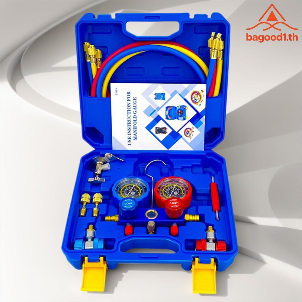 [จัดส่งในพื้นที่] 3 ทาง AC Manifold Gauge Set พร้อมท่อ 1.2 ม. สําหรับ R22 R134A R410 สารทําความเย็น