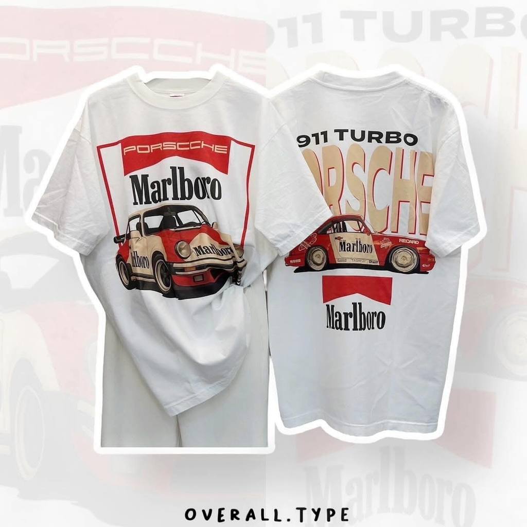 Porsche x Marlboro Tee – Stylish Car & Cigarette Graphic Shirt เสื้อยืดกราฟิกรถสปอร์ตและบุหรี่สุดเท่