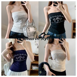 Amarin🌸พร้อมส่ง🌸 เสื้อเกาะอก  มีซับ-in ลายสกรีนเก๋ เข้ารูป ใ…