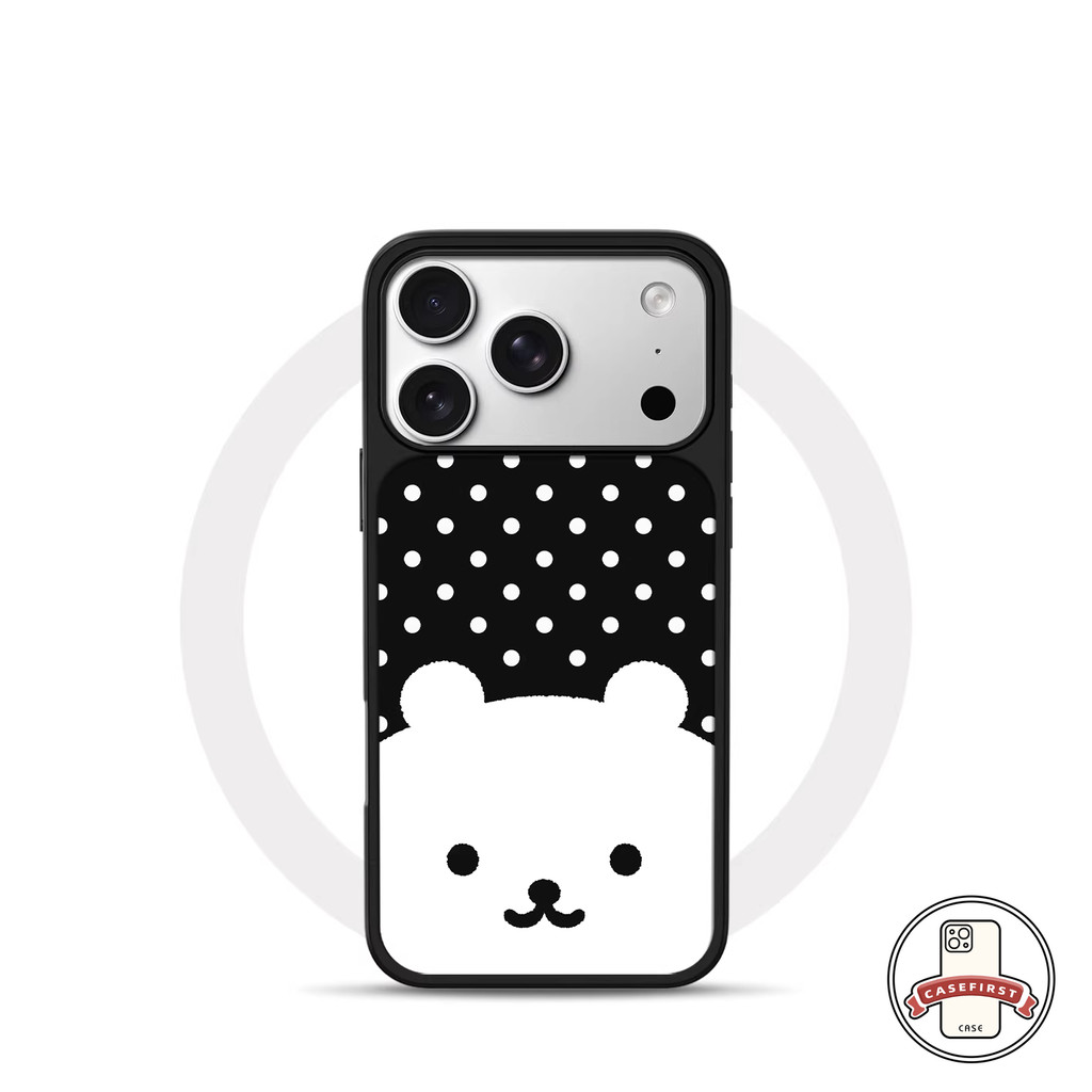 เคสไอโฟน16 17 11 เคสอะคริลิกสีเดียวลายหมีขาวจุด สำหรับ IPhone 17 16 11 16E 13 15 12 Pro Max 17 16 Plus 16 15 Pro