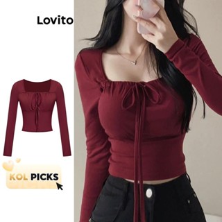 (KOL‘s pick) Lovito เสื้อยืดอัดพลีทสำหรับผู้หญิง L106AD941