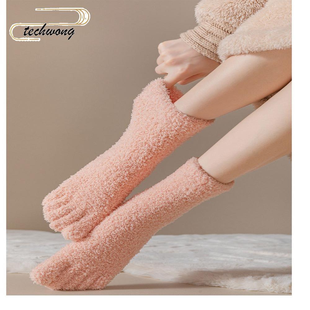 TECHWONG Warm Fuzzy Five Toe Sock, Coral Velvet Warm Soft Fluffy Cozy หนาถุงเท้าความร้อน,หนานุ่มและผ