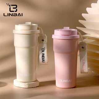 LINBAI 17OZ Ceramic Liner แก้วกาแฟสแตนเลสพร้อมฝาปิดกระติกน้ําสูญญากาศแก้วน้ําร้อนและเย็น - สีม่วง