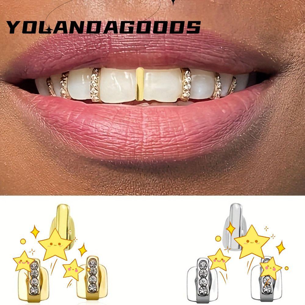 YOLA 3 ชิ้น Hip Hop ฟัน Grillz, Shiny Zircon Rhinestone Grillz, Hollow ฟันหมวกคอสเพลย์