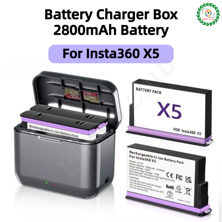 เครื่องชาร์จแบตเตอรี่สําหรับ Insta360 X5/2800mAh ชุดแบตเตอรี่