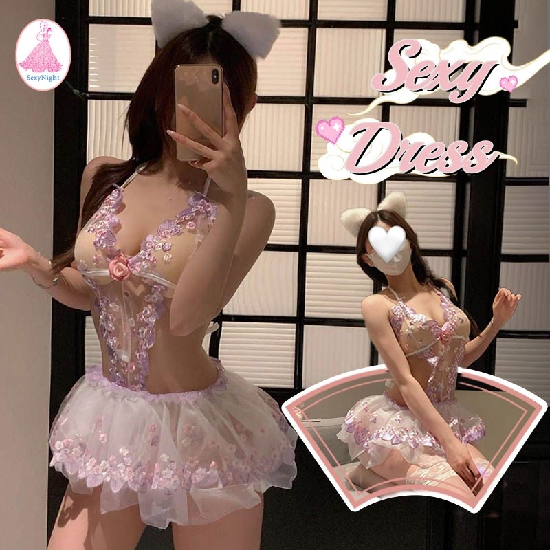 💌SexyNight💌เซ็กซี่ ลูกไม้ dress สไตล์หวานๆ กระโปรงสั้น มีสีให้เลือกหลากหลาย คอวีลึก งานปักลายดอกไม้ ส่งไวจากไทย