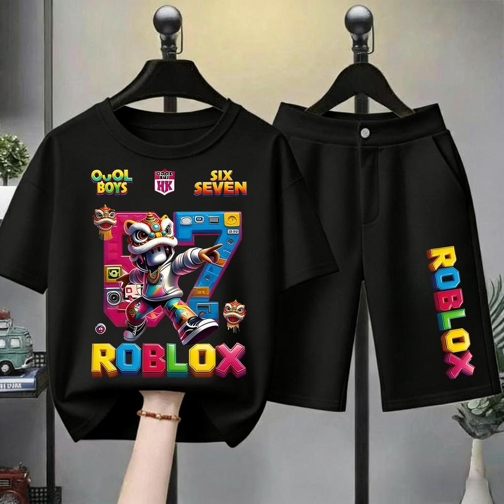 Kiddo Box[พร้อมส่ง] ชุดเด็กชาย kids ROBLOXเสื้อยืดเด็ก67ลวดลายพิมพ์ เสื้อยืดเด็ก คอตตอน ชุดสูทเด็กผู้ชาย ชุดลำลอง 2 ชิ้น