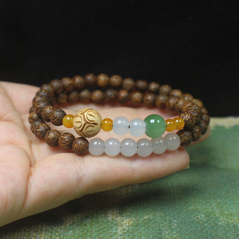 สร้อยข้อมือไม้กฤษณา 6 มิลลิเมตร ทรงวงกลมคู่ สไตล์จีนย้อนยุค อารมณ์ดั้งเดิม