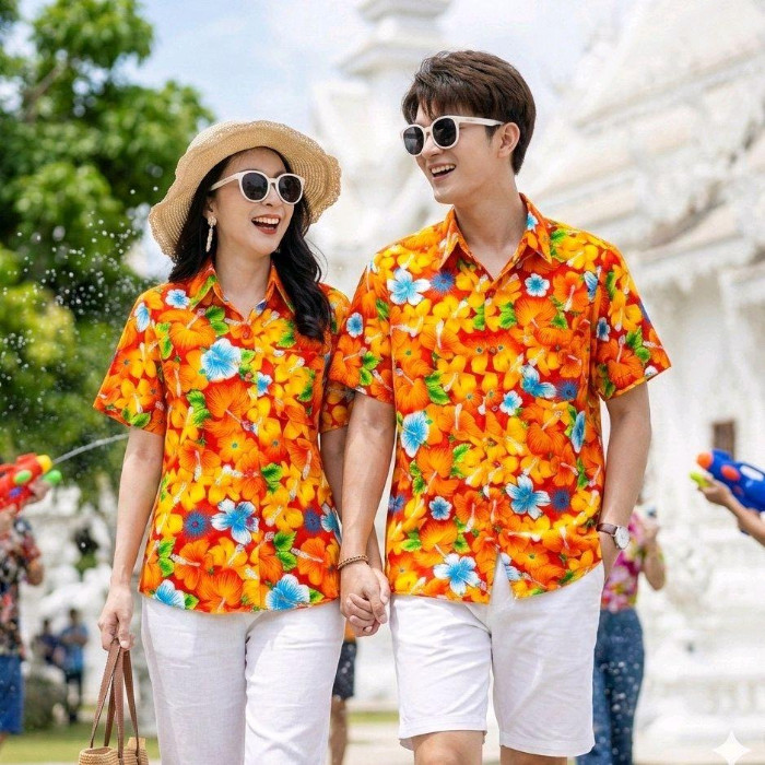 016 เสื้อเชิ้ตลายดอก ผ้าคอตตอน100% สีไม่ตก ผ้าไม่หด ลายคมชัด มีไซส์หญิงชาย S-5XL งานไทย ส่งจากไทย*1ตัว* รูปที่ 8