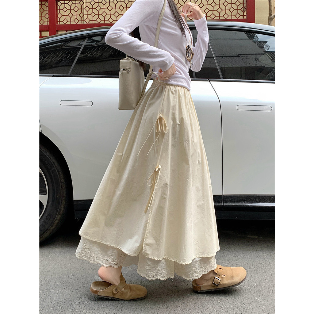 กระโปรง midi สไตล์เกาหลีเอวสูงแบบ A-line สำหรับผู้หญิง 260304