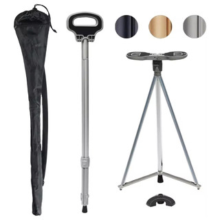 [COD] Tongkat Bangku 2in1 Lipat Lansia Aluminium Anti Selip Tahan Beban 110Kg Ringan Portabel Outdoor