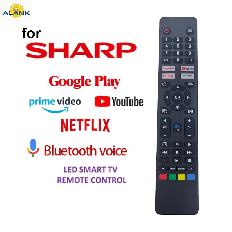 ALANK รีโมทคอนโทรลเสียงของแท้ สำหรับทีวีอัจฉริยะ SHARP LCD พร้อมใช้งาน NETFLIX / YouTube / Google Pl