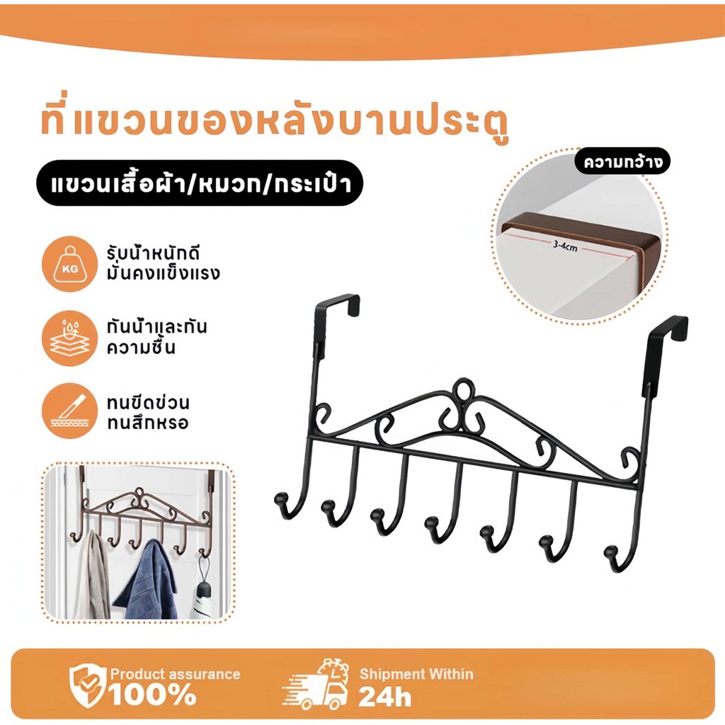 ตะขอแขวนประตูอเนกประสงค์ 7ช่อง วัสดุโลหะคุณภาพ แข็งแรง ทนทาน ติดตั้งง่าย เหมาะสำหรับห้องนอน ห้องครัว และทุกบ้าน