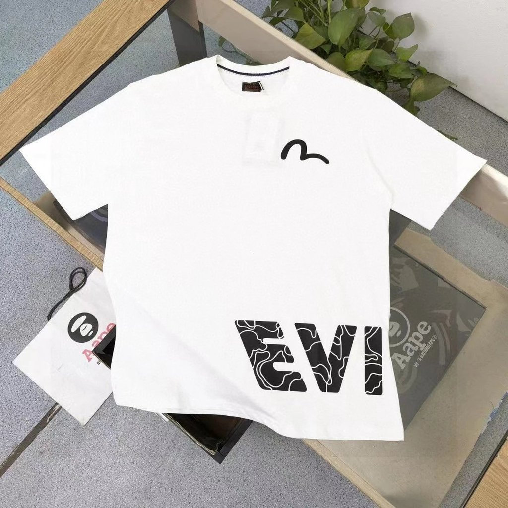 EVISU/God of Fortune 2026 6XL คลาสสิกรอบคอแขนสั้นเสื้อยืดผู้ชายผู้หญิงขนาดใหญ่ 2 เส้น Hot-ขาย Street