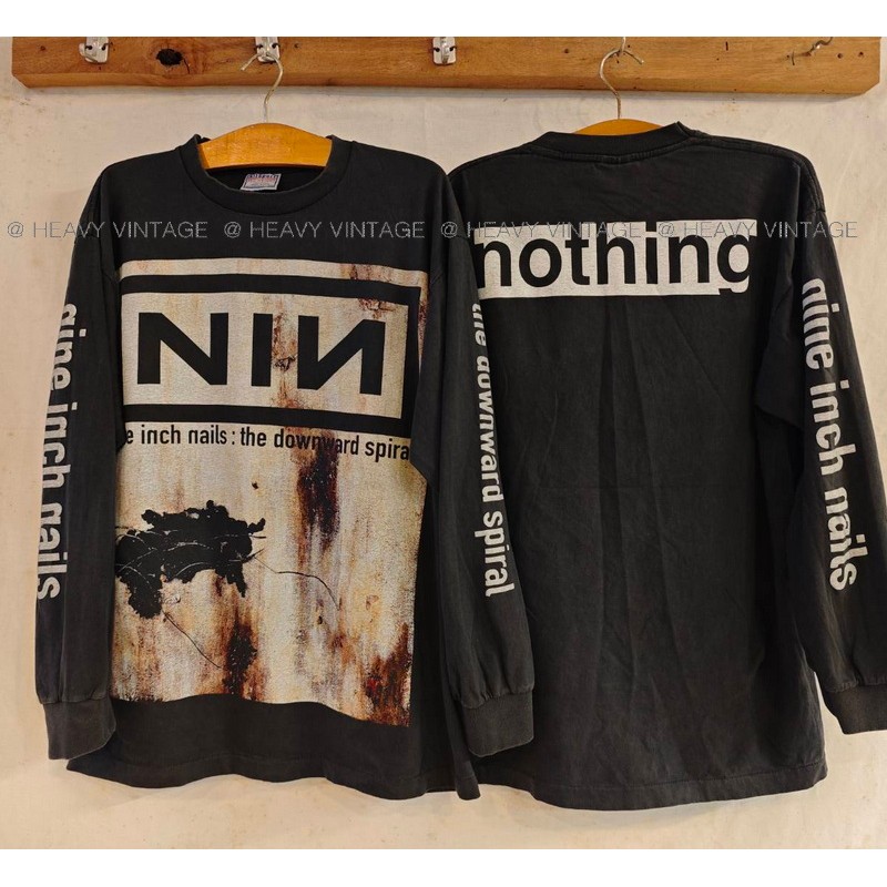 NINE INCH NAILS The Downward Spiral Bio Washed Long Sleeve เสื้อวินเทจ เสื้อทัวร์ วงร๊อค heavy vintage shirt