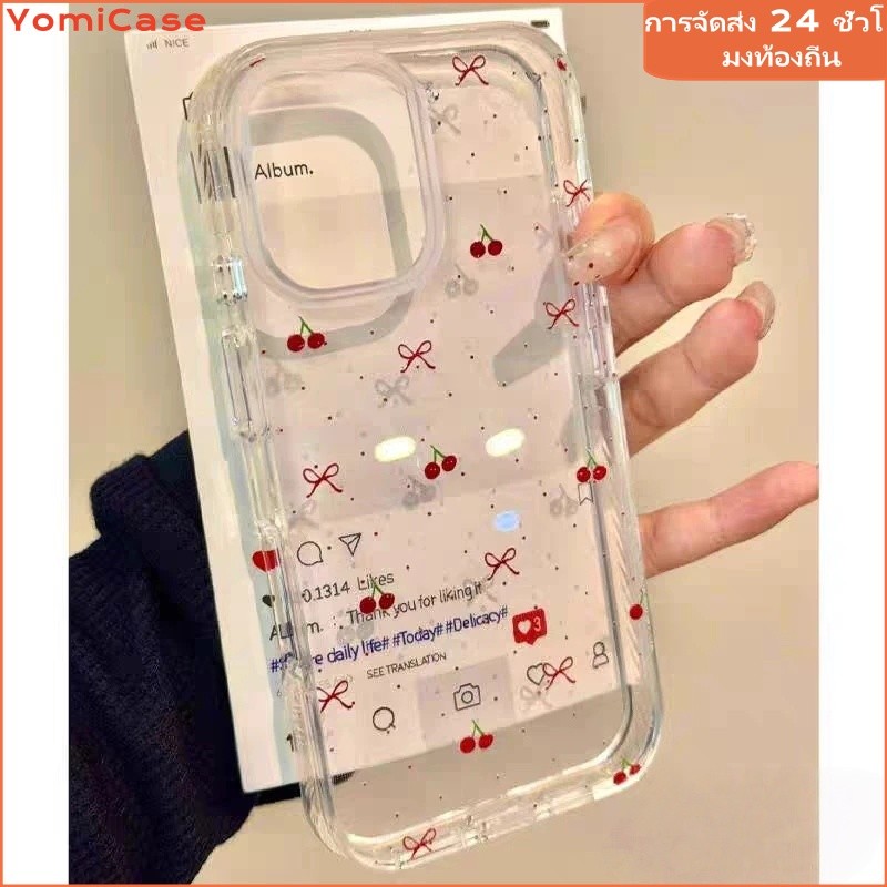 🎀เคสไอโฟน11 สำหรับ iPhone 13 15 11 14 12 Pro Max 7Plus XR 7 8 15 14Plus X XS Max SE 2020 ผ้าคลุมนุ่มเชอร์รี่โรแมนติกหวาน