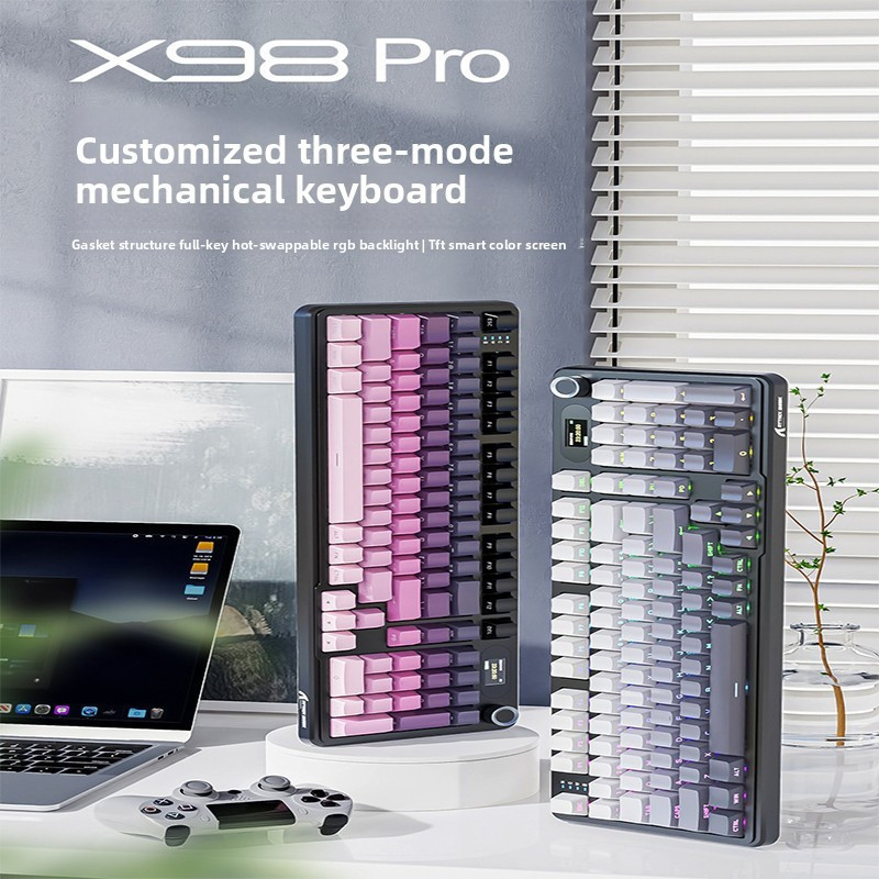 Attack Shark X98Pro คีย์บอร์ดไร้สาย RGB สามโหมดสลักด้านข้างพร้อมหน้าจอบลูทูธแป้นพิมพ์เครื่องกลเกมที่