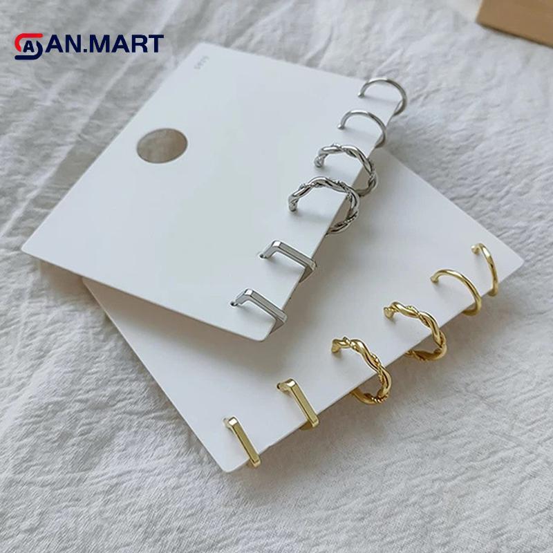 AN.MART 3 คู่/เซ็ต Simple Alloy Silvery Golden Geometric Circle Hoop ต่างหูสําหรับคู่รักเครื่องประดั