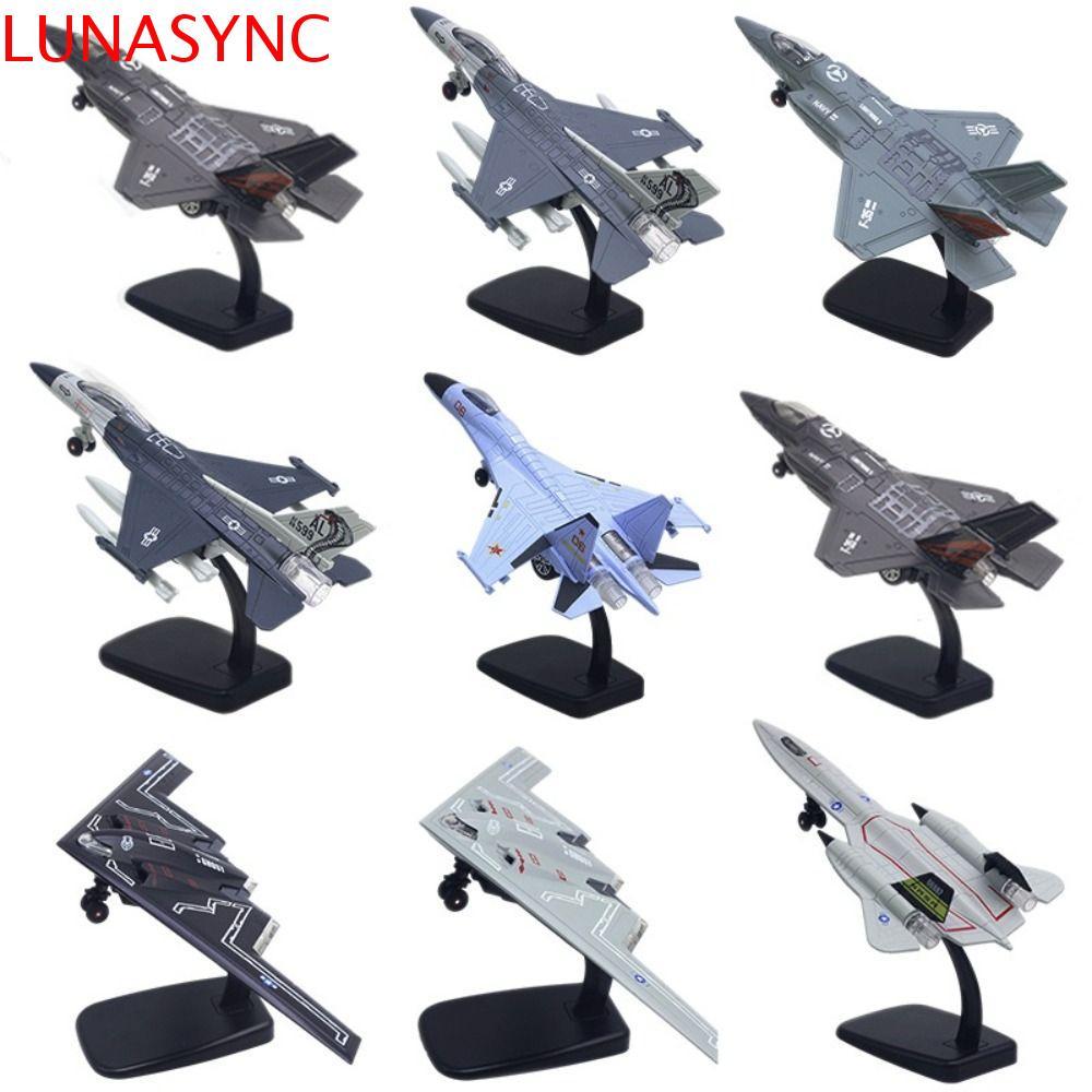 LUNASYNC Fighter เครื่องบินของเล่น, Diecast Pullback & Go Aviao เครื่องบินรุ่น, เค้ก Topper พร้อมแสง