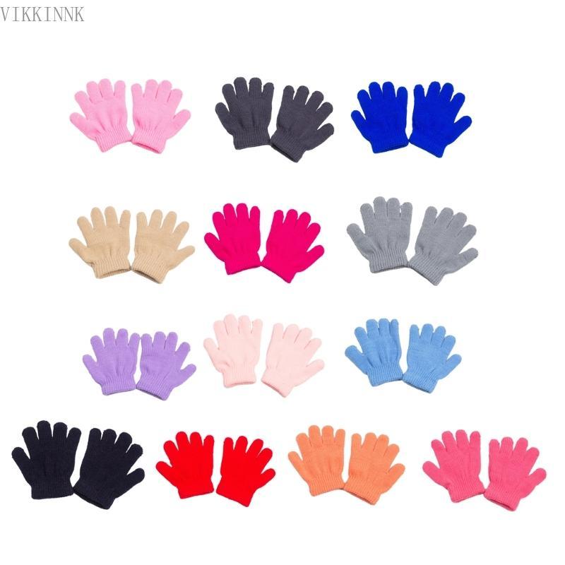 วิกค์ ถุงมือถักฤดูหนาวเด็ก อุ่นสบาย สีสันสดใส ไม่จํากัดเพศ เต็มนิ้ว