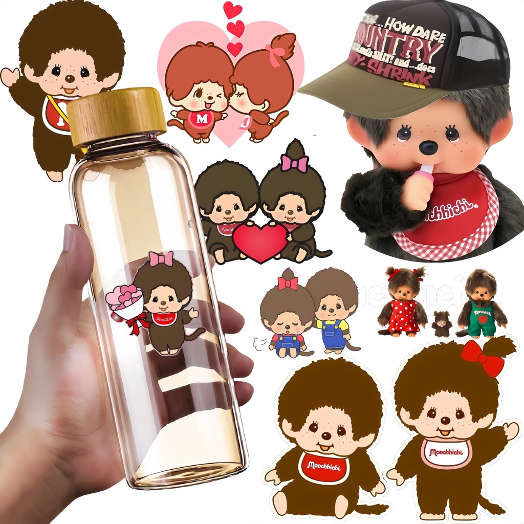 Monchhichi UV transfer สติกเกอร์คริสตัลโลโก้ถ้วยกล่องอาหารกลางวันเคสโทรศัพท์กระเป๋าเดินทางตกแต่งฉีกขาดฟิล์มสติกเกอร์โปร่งใส