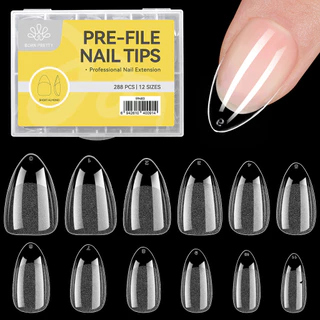 【Local】BORN PRETTY เล็บปลอมอัลมอนด์สั้น Matte 288 ชิ้น 12 ขนาด Pre-shape ใส พร้อมฐานคลุมสําหรับคลุมทั้งหมด