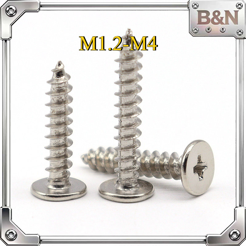 สกรูแตะตัวเองหางแบนชุบนิกเกิลบางหัวแบนขนาดใหญ่ M1.2/M1.4/M1.7/M2/M2.3/M2.6/M3/M3.5/M4 * L4-30 มม.B&N