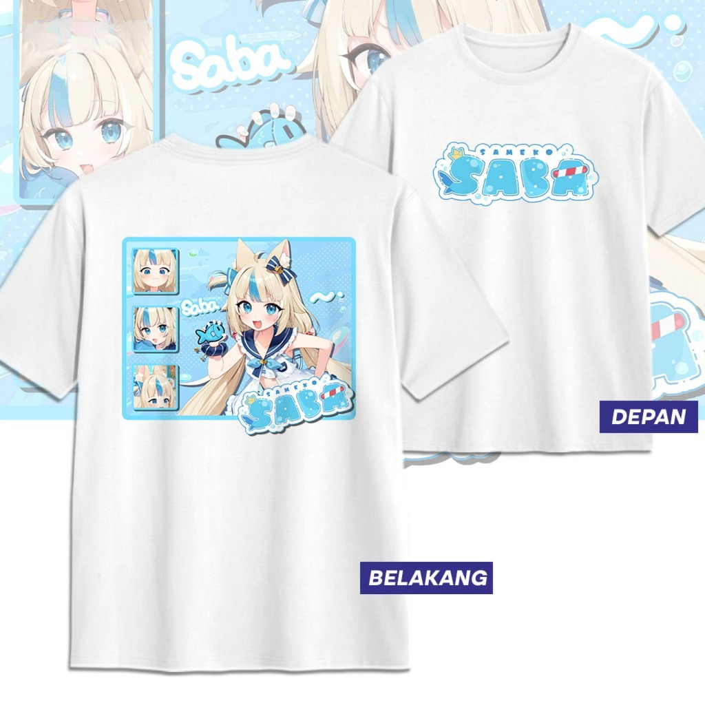 SAMKO SABA DB VTUBER เสื้อยืด Sameko Saba อะนิเมะเกม Unisex ผู้ชายผู้หญิง Tops