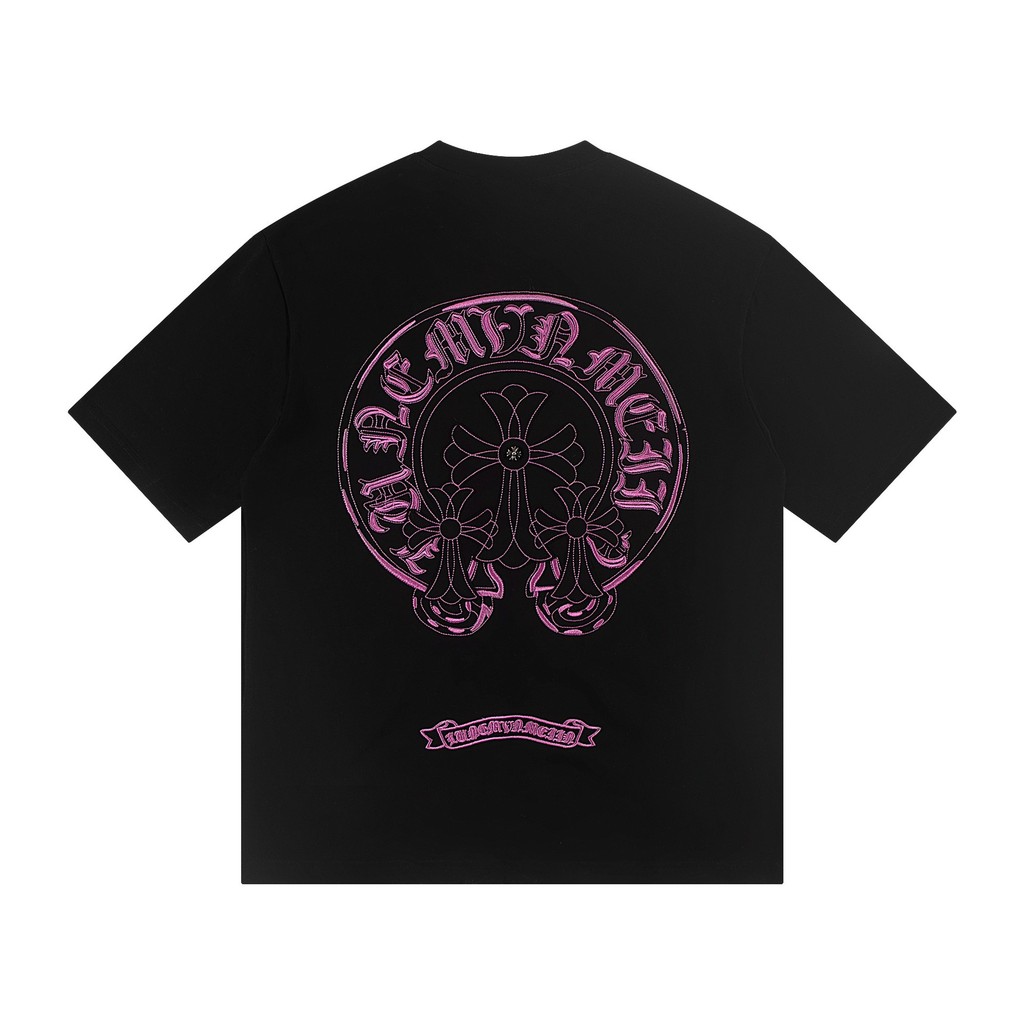 4V4J Chrome Hearts Summer horseshoe metal embroidery couple's short-sleeve shirt T Shirt