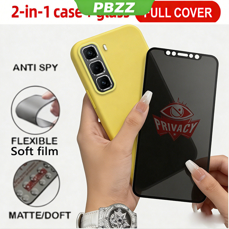 PBZZ Jelly สี 2 in 1 เซรามิคความเป็นส่วนตัวกระจกนิรภัย + กรณีสําหรับ infinix hot 50 60 pro plus hot 50 60i 4g เคสโทรศัพท์กันกระแทกออกแบบใหม่ความงาม CUTE GDMFK01