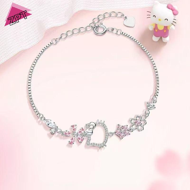 สร้อยข้อมือ Sanrio Hello Kitty ลายเพชรสีชมพูและเชอร์รี่บลอสซอม สร้อยข้อมือแฟชั่นปรับขนาดได้ เป็นของขวัญที่สวยงาม ราคา ถูกที่สุด ดีลบีเคเค แกลเลอรีภาพที่ 8