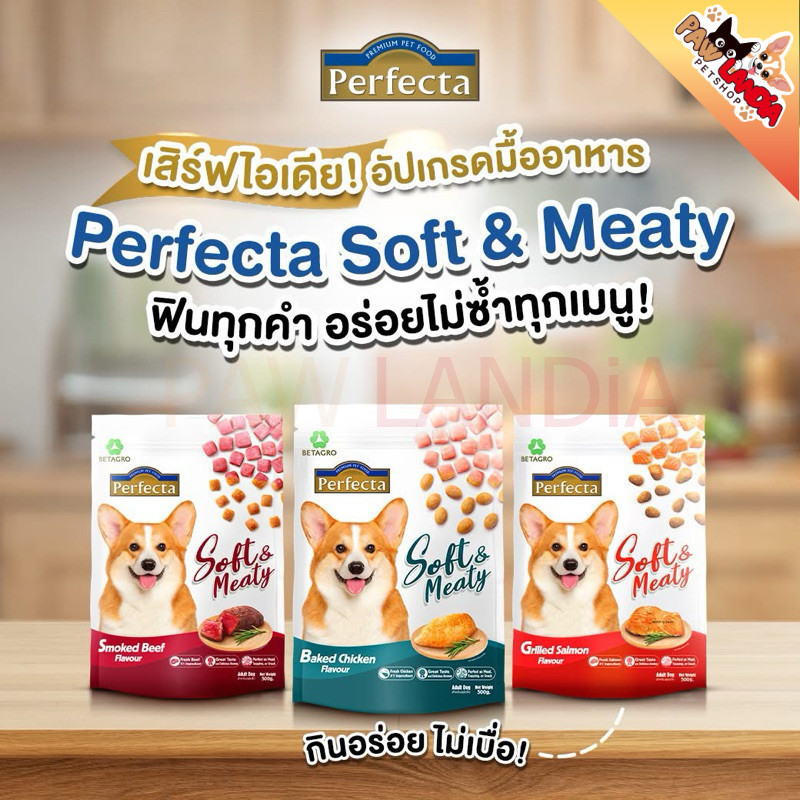 {500g/1kg} Perfecta soft & meaty สำหรับสุนัข เม็ดนุ่ม เคี้ยวอร่อย