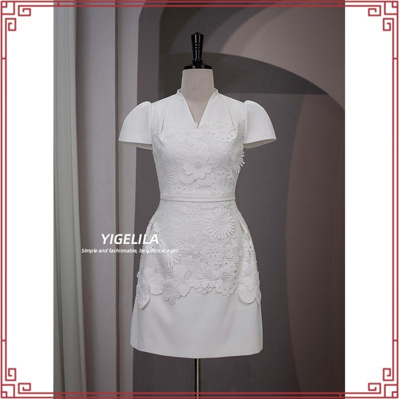 ชุดเดรสดีไซน์เนอร์ระดับไฮเอนด์ลูกไม้สีขาวหรูหรา [รูปถ่ายจริง] The Shilla-L49C60.69D9