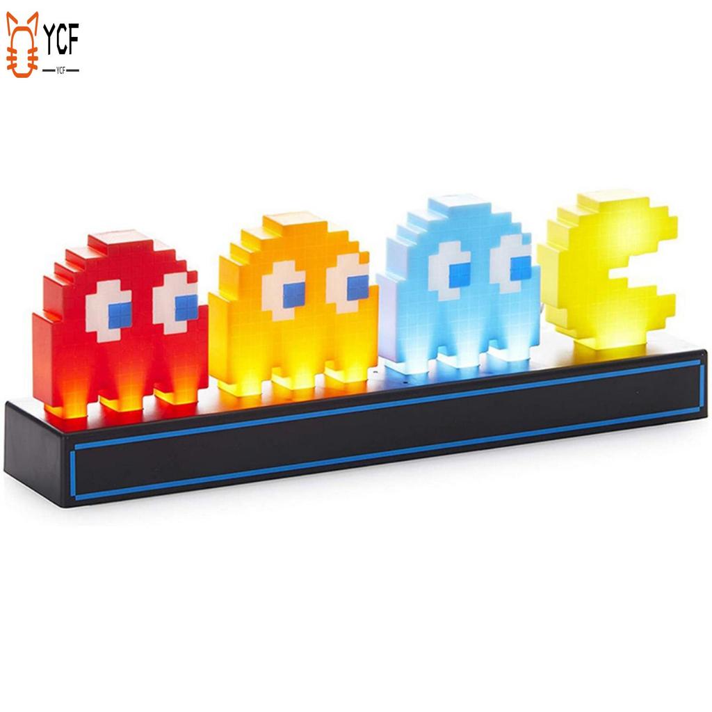 Pixel Pac-Man Light Decor ควบคุมเสียงเพลงจังหวะเปลี่ยนสีโคมไฟตั้งโต๊ะ USB/แบตเตอรี่ขับเคลื่อน Night 