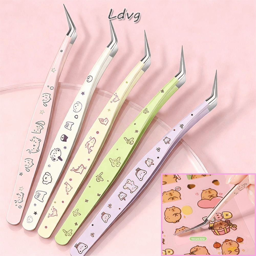 LDVG Lashes Extension Tweezer, หนัง Anti-static แหนบขนตาปลอม, Professional สแตนเลสการ์ตูนความแม่นยําสูง Eyelash Curler Extensions Grafting