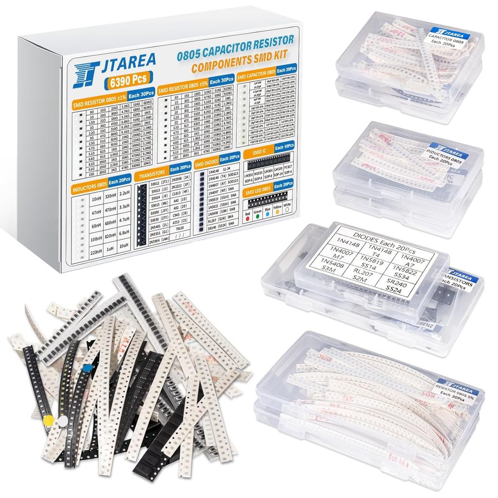 6390pcs SMD 0805 Resistor Capacitor LED ไดโอด IC ทรานซิสเตอร์เหนี่ยวนําไดโอด SMT ตัวต้านทาน Assortme