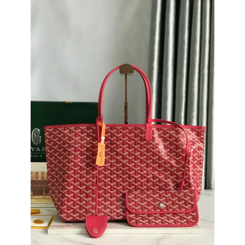 กระเป๋าถือขนาดเล็กมือสอง Goyard SAINT LOUIS ผ้าใบ GOYARDINE สีโอรสแดง แรงบันดาลใจจากดอกไม้