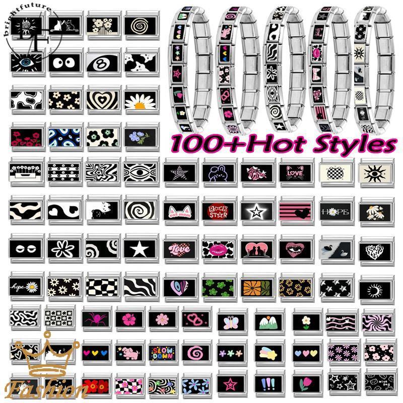 สร้อยข้อมือcharm fit สแตนเลส ขนาด 9 มม. สไตล์อิตาเลียนสีดำ สำหรับทำเองและใช้งานได้จริง