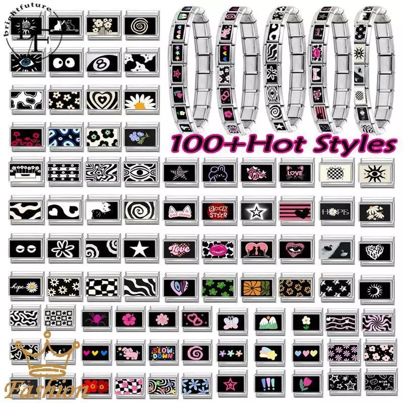 สร้อยข้อมือcharm fit สแตนเลส ขนาด 9 มม. สไตล์อิตาเลียนสีดำ สำหรับทำเองและใช้งานได้จริง