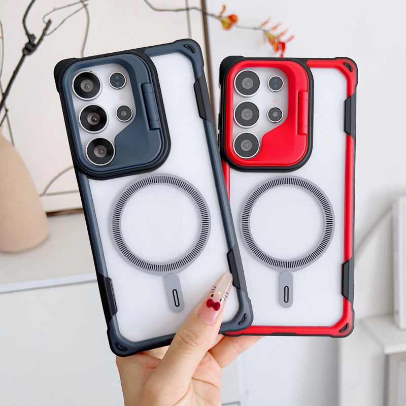 ที่วางขาตั้งเลนส์แม่เหล็กเคสเกราะใส Samsung Galaxy S26 Ultra Plus S25 Ultra S24 Ultra Plus S25 Edge Wireless Charge Hard อะคริลิคกันกระแทก