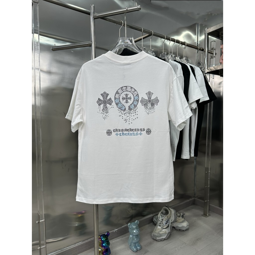 Chrome Hearts Chrome Hearts 2026 Horseshoe Cross Hot Diamond เสื้อยืดแขนสั้นลําลองคู่