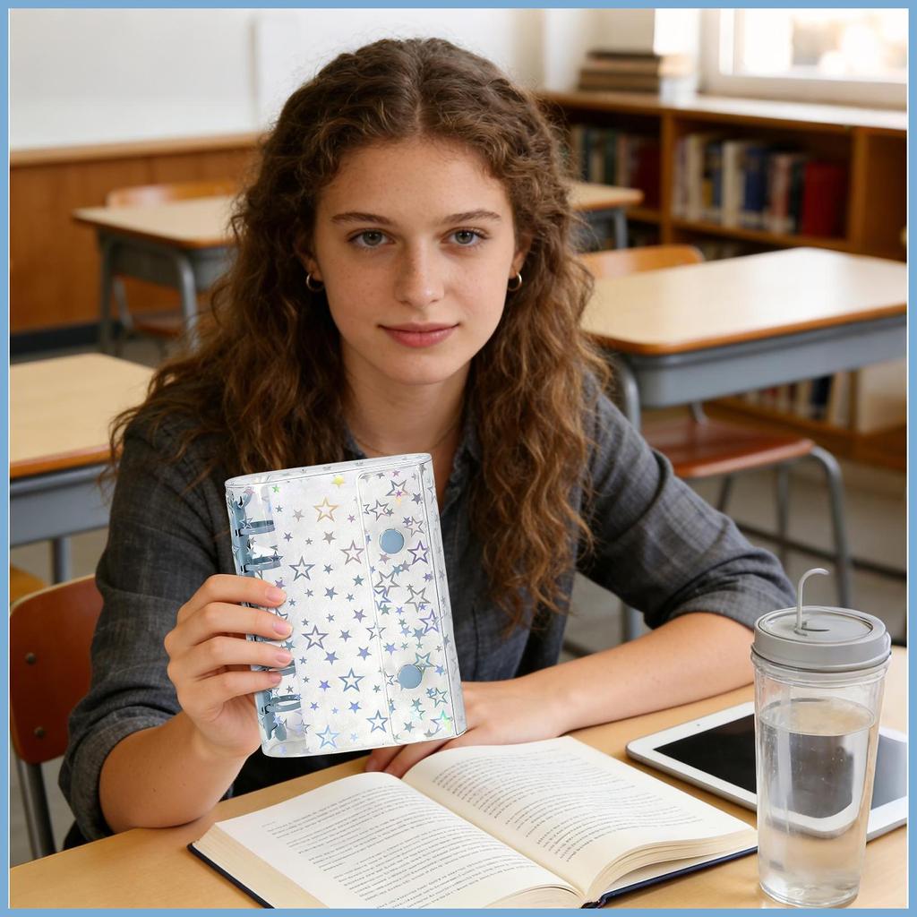 Clear Binder Cover A7 Glitter Star Notebook Protector A7 Budget Binder สําหรับซองเงินสด Journal อัลบ