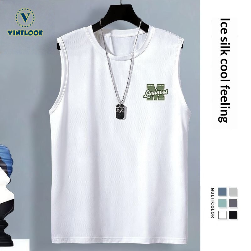 VINTLOOK เสื้อกั๊กผู้ชายผ้าไหมน้ำแข็งตาข่ายแขนกุด สวมใส่สบาย ระบายอากาศดี